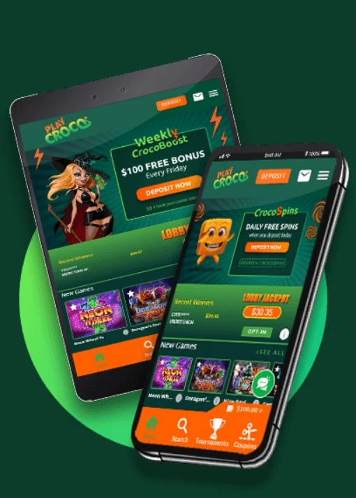 PlayCroco mobile casino on phone and tablet